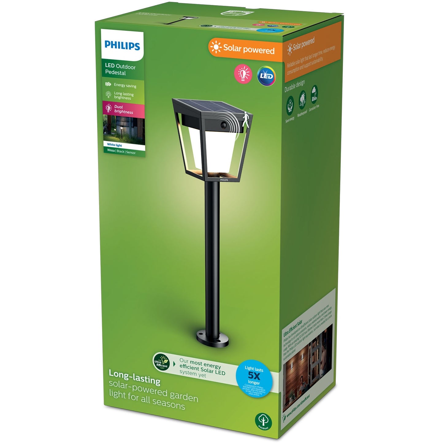 Solar LED Garden Light, Dual Brightness, Black, IP44