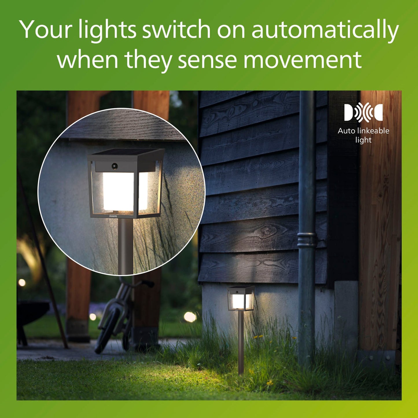 Solar LED Garden Path Light, Dual Brightness, Black