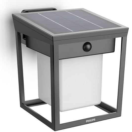 Solar LED Wall Light, Dual Brightness, Black, IP44