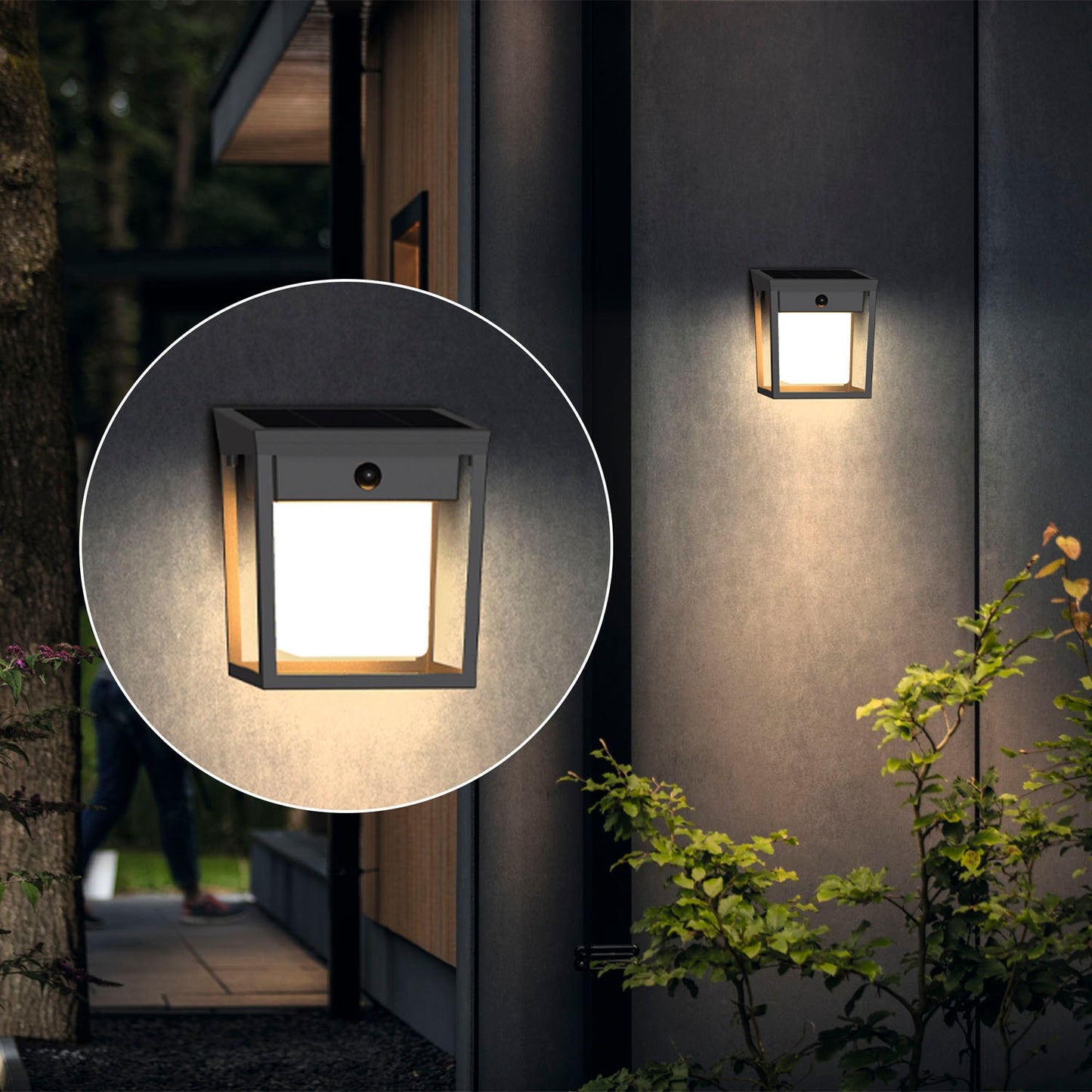 Solar LED Wall Light, Dual Brightness, Black, IP44