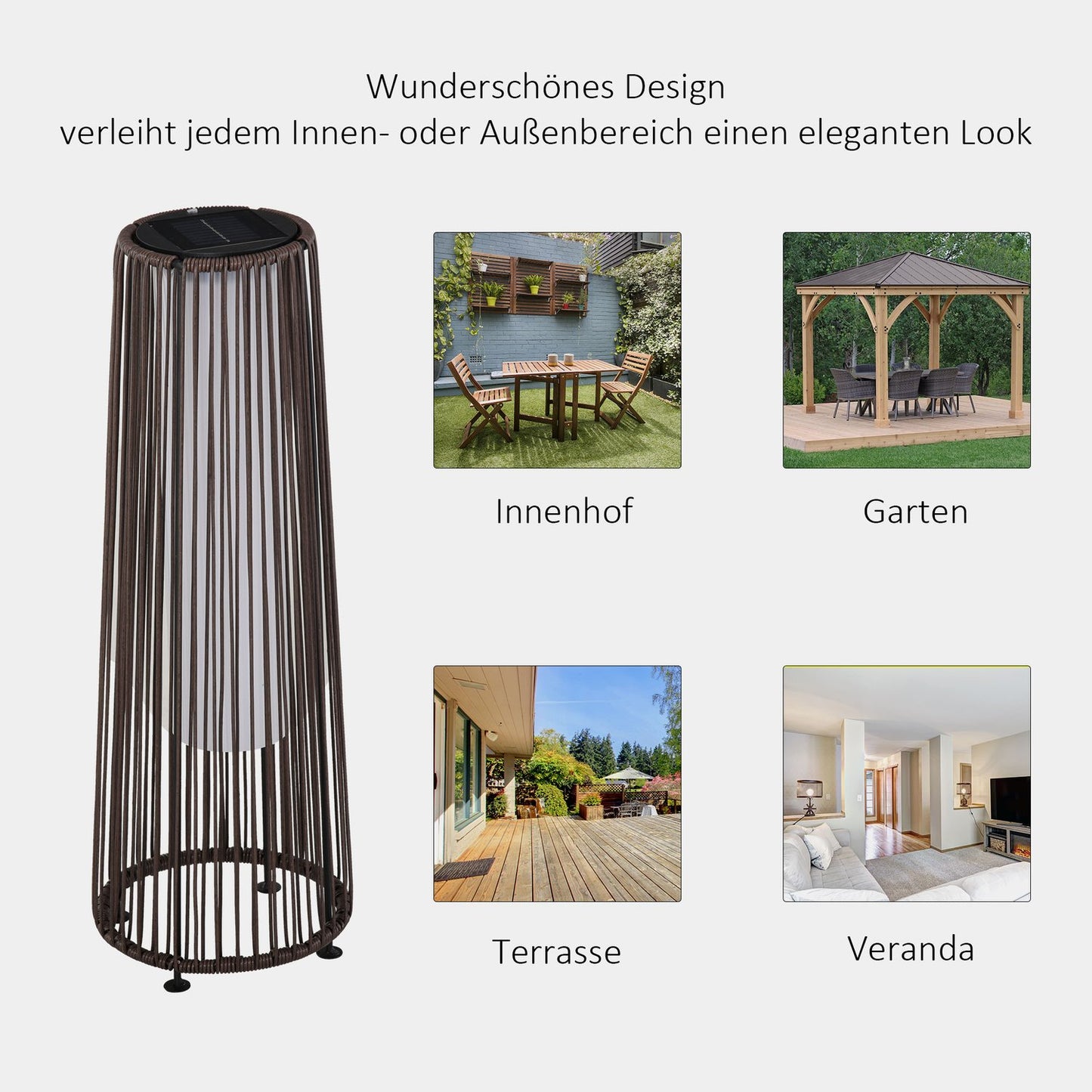 Solar Rattan Garden Lamp, LED, 61 Cm, Brown