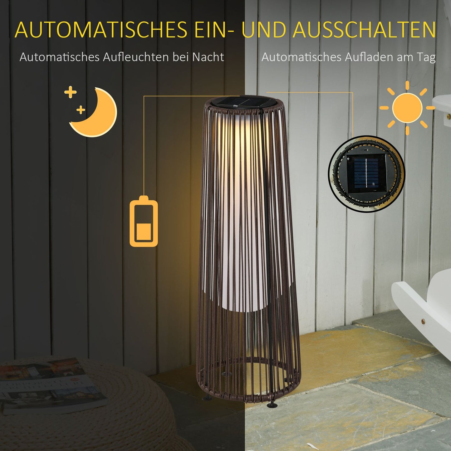 Solar Rattan Garden Lamp, LED, 61 Cm, Brown