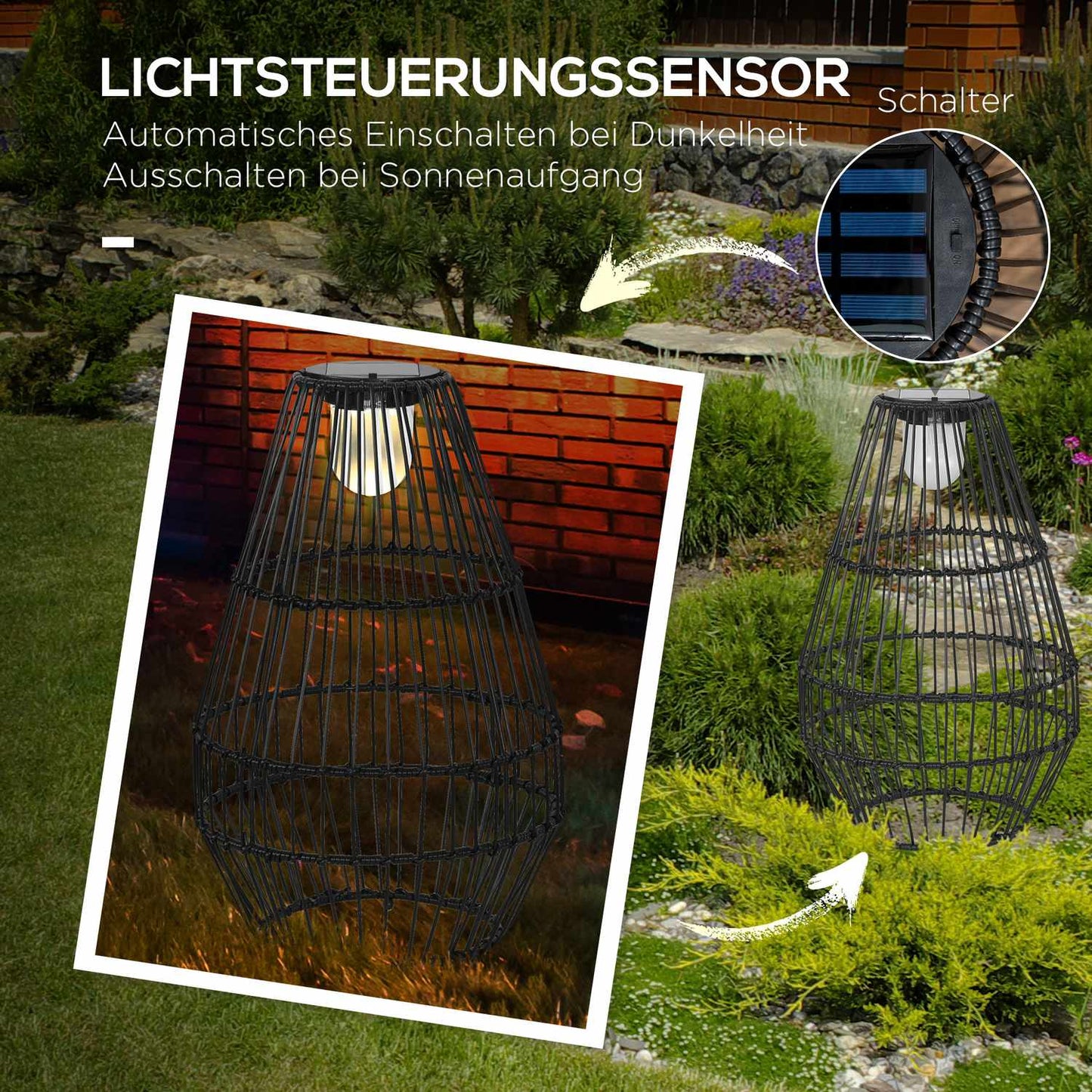 Solar garden light, drum design, waterproof, light sensor