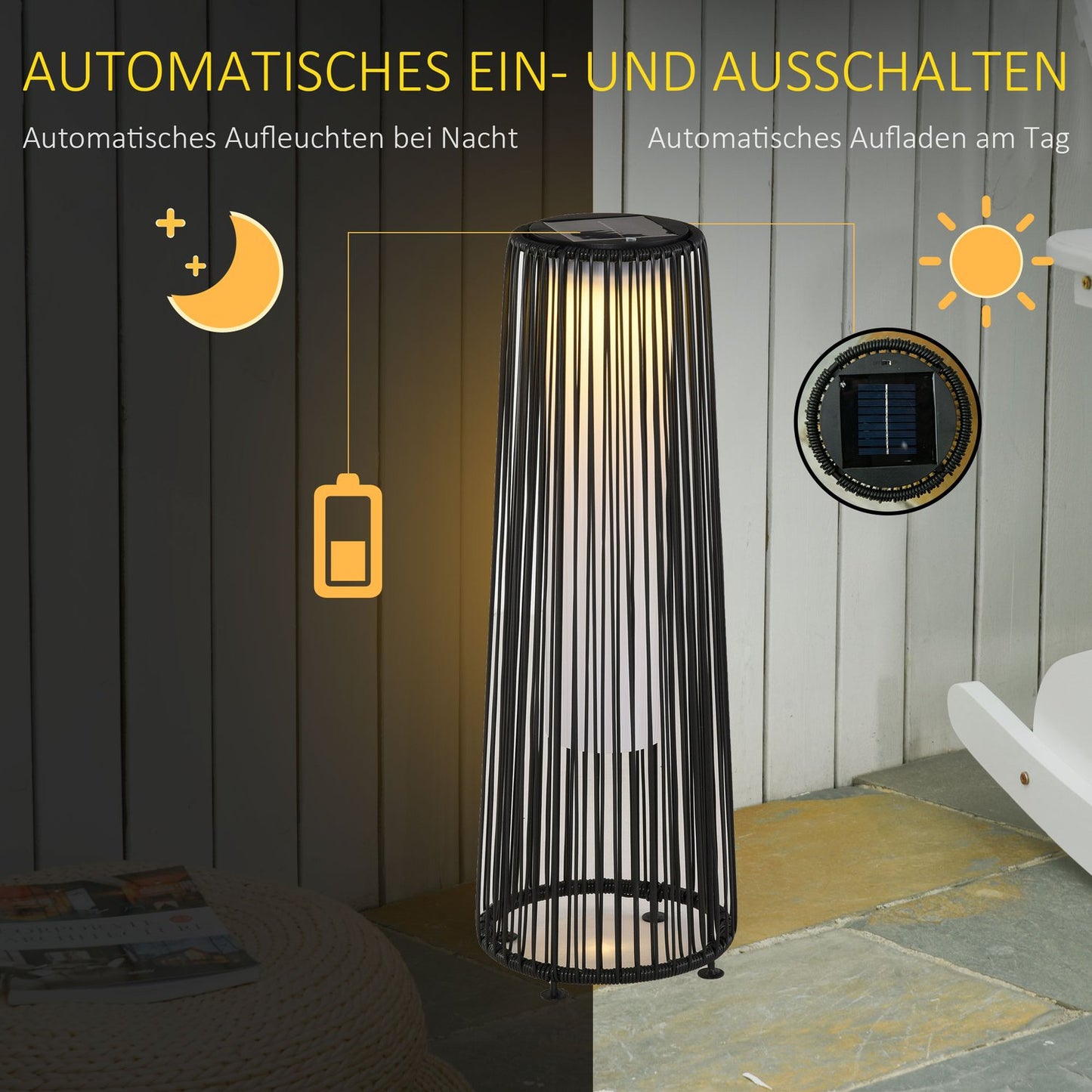 Waterproof Solar Garden Light with Sensor, Black, 21.5x61 Cm