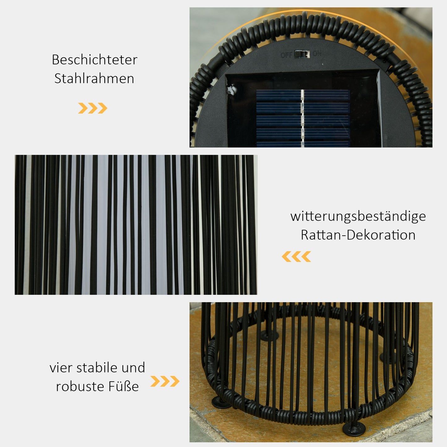 Waterproof Solar Garden Light with Sensor, Black, 21.5x61 Cm