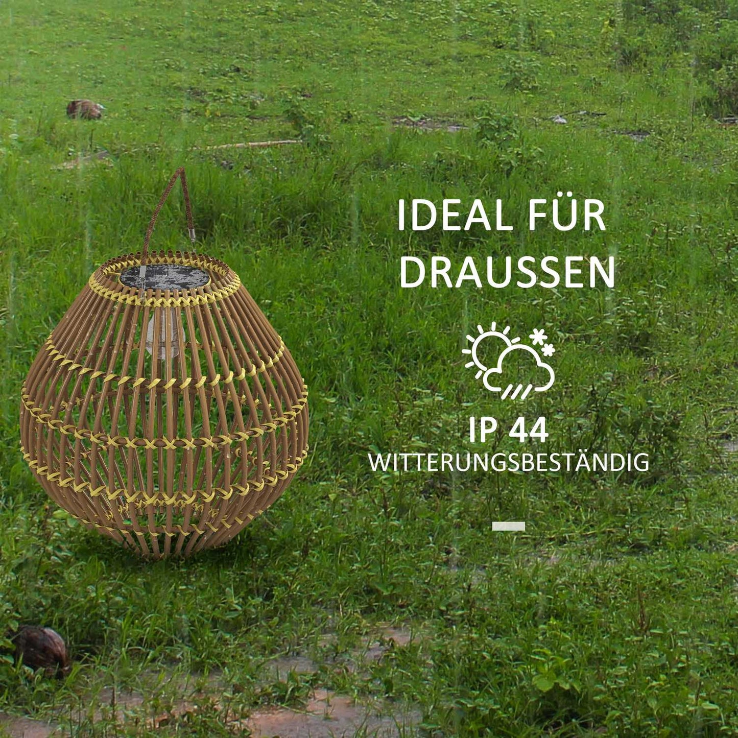 Solar lamp, rattan drum design, waterproof, light sensor
