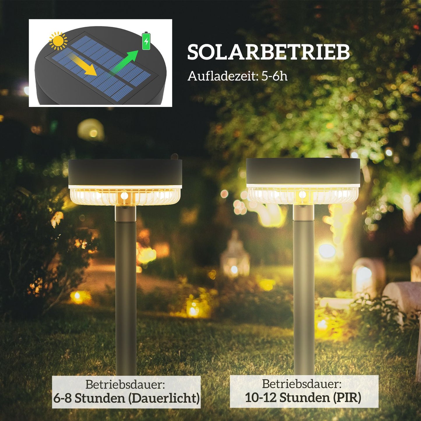 Pack of 3 Solar Garden Lights, Warm White, IP65 Waterproof