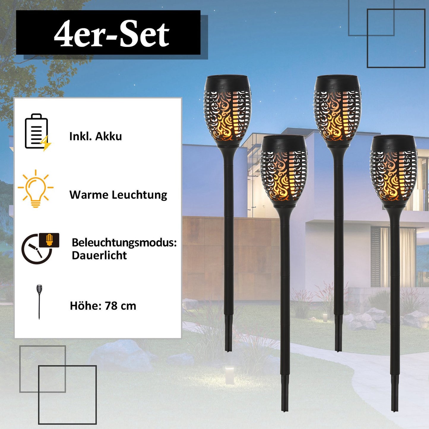 Set of 4 solar garden lights - 6-8H light, IP44, black