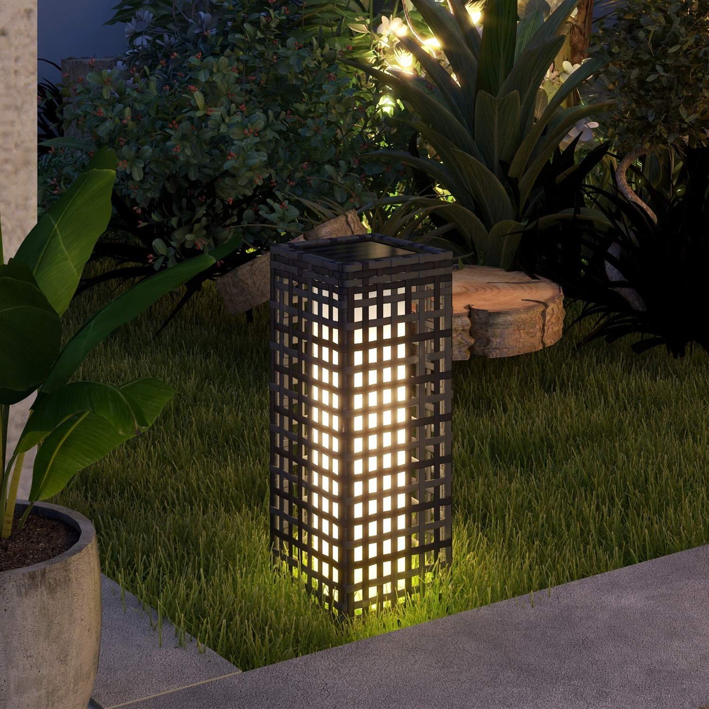 Waterproof Rattan Solar Path Light, Auto Sensor LED Lamp