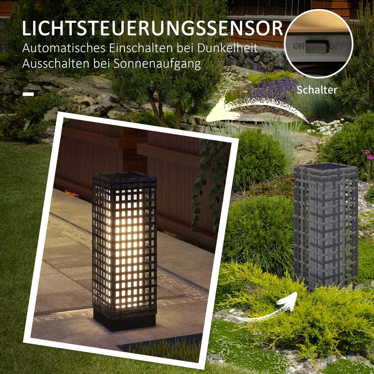 Waterproof Rattan Solar Path Light, Auto Sensor LED Lamp