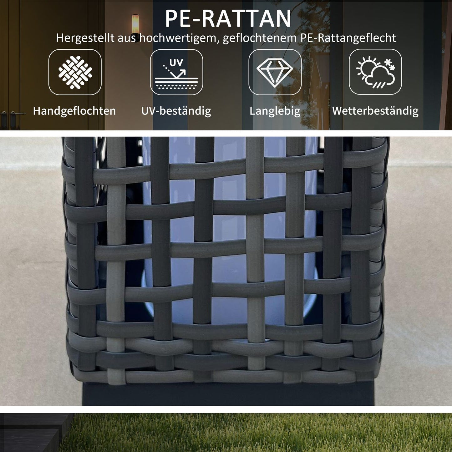Waterproof Rattan Solar Path Light, Auto Sensor LED Lamp