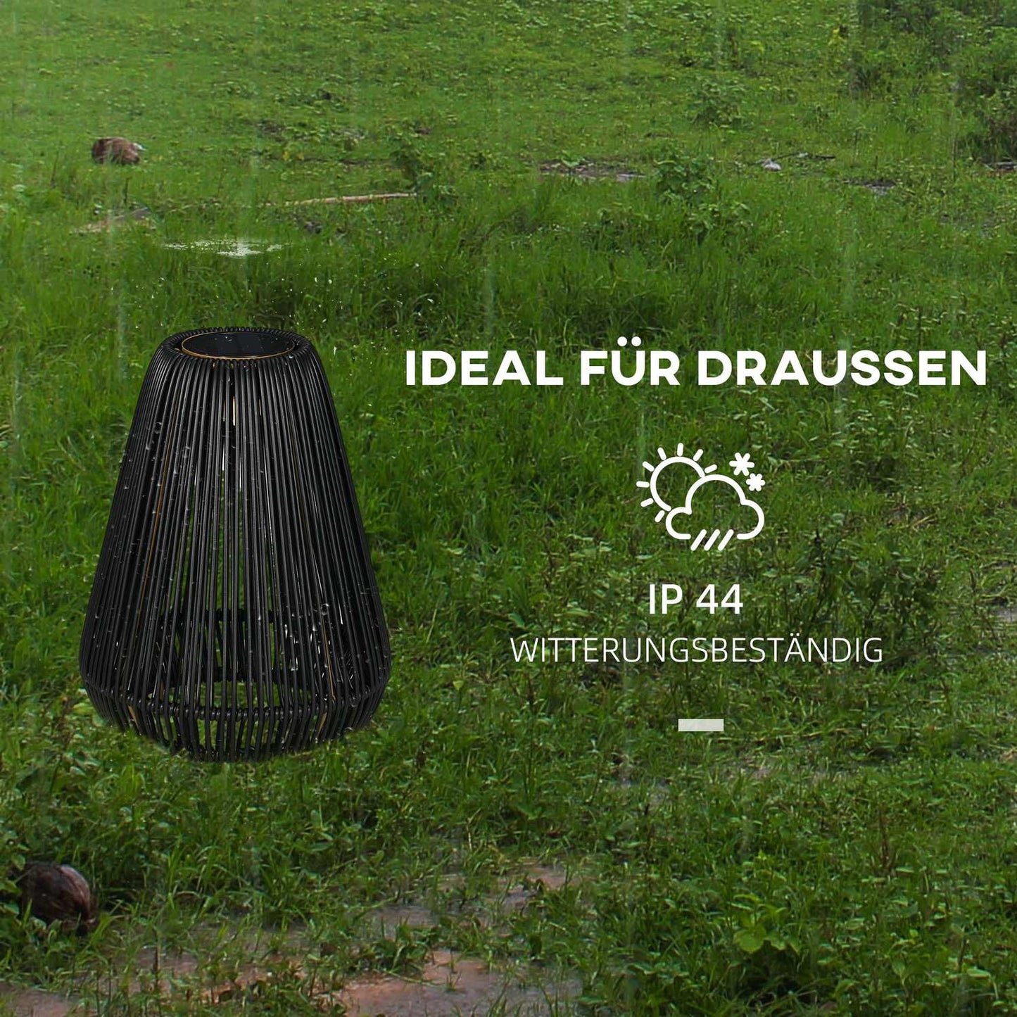 Solar Path Light, waterproof rattan LED with sensor, black