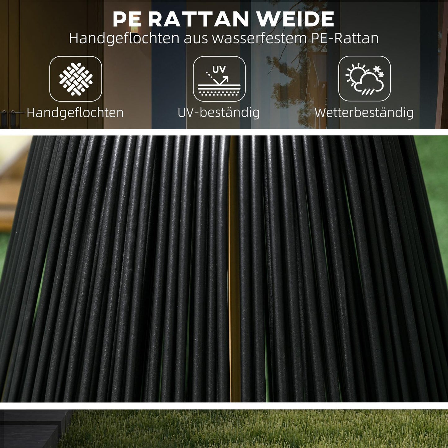 Solar Path Light, waterproof rattan LED with sensor, black