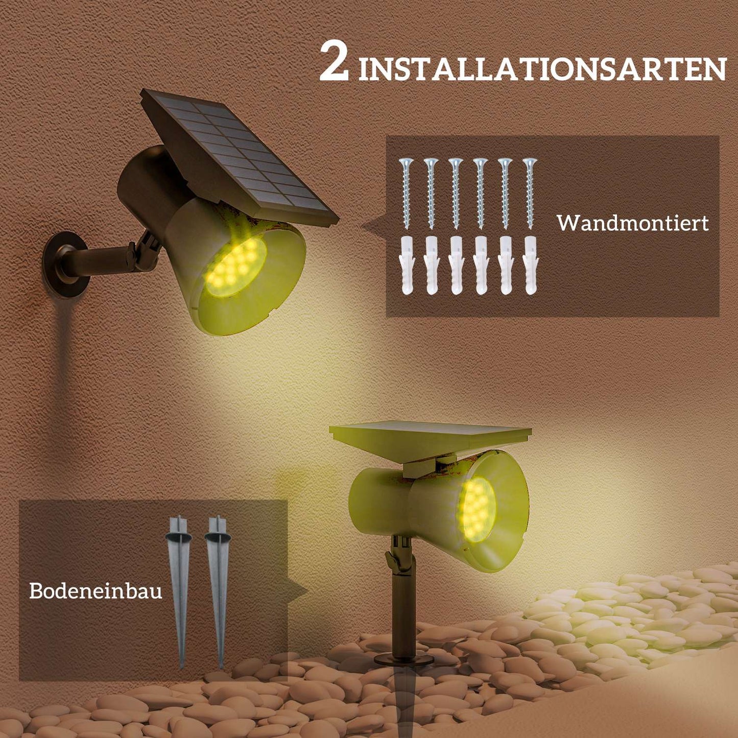 Solar Garden Lights, 2 Colors, Wall/Floor Mount, IP54 Waterproof