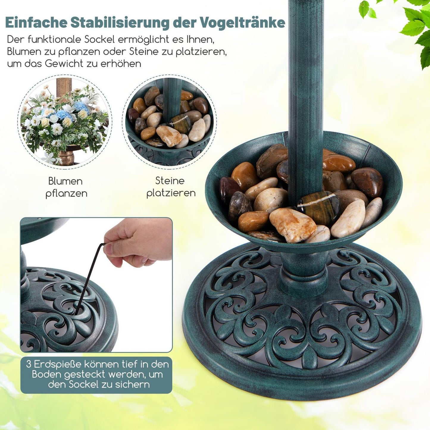 Solar-Powered Bird Bath with LED Light and Planter