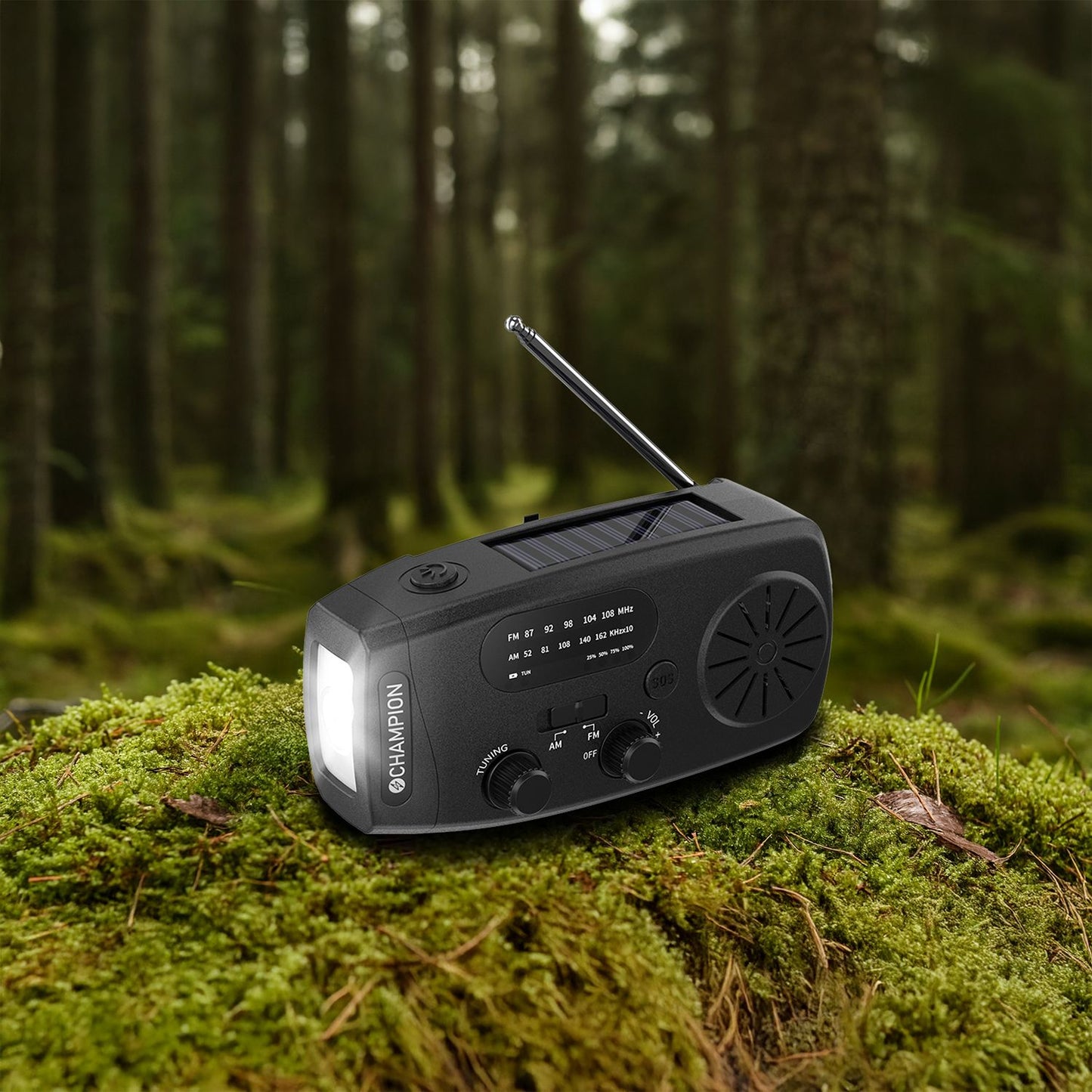 Solar-Powered Radio with Flashlight, Black
