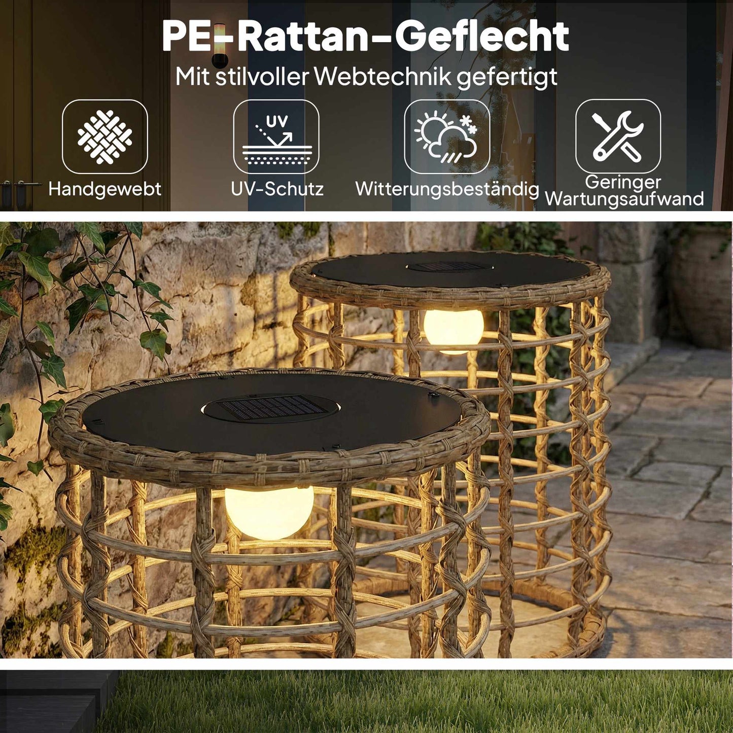 Solar-Powered Rattan Lamp Set, Warm Light, Outdoor Use