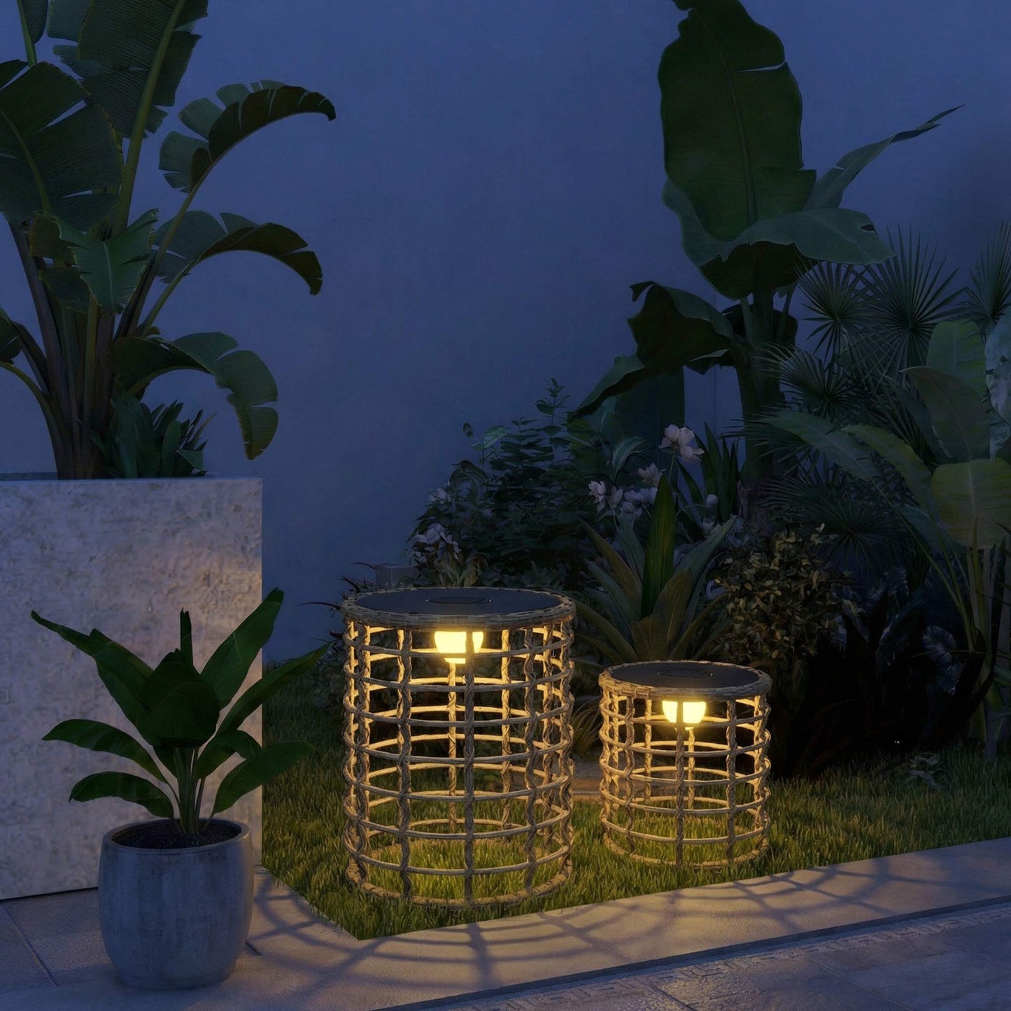 Solar-Powered Rattan Lamp Set, Warm Light, Outdoor Use
