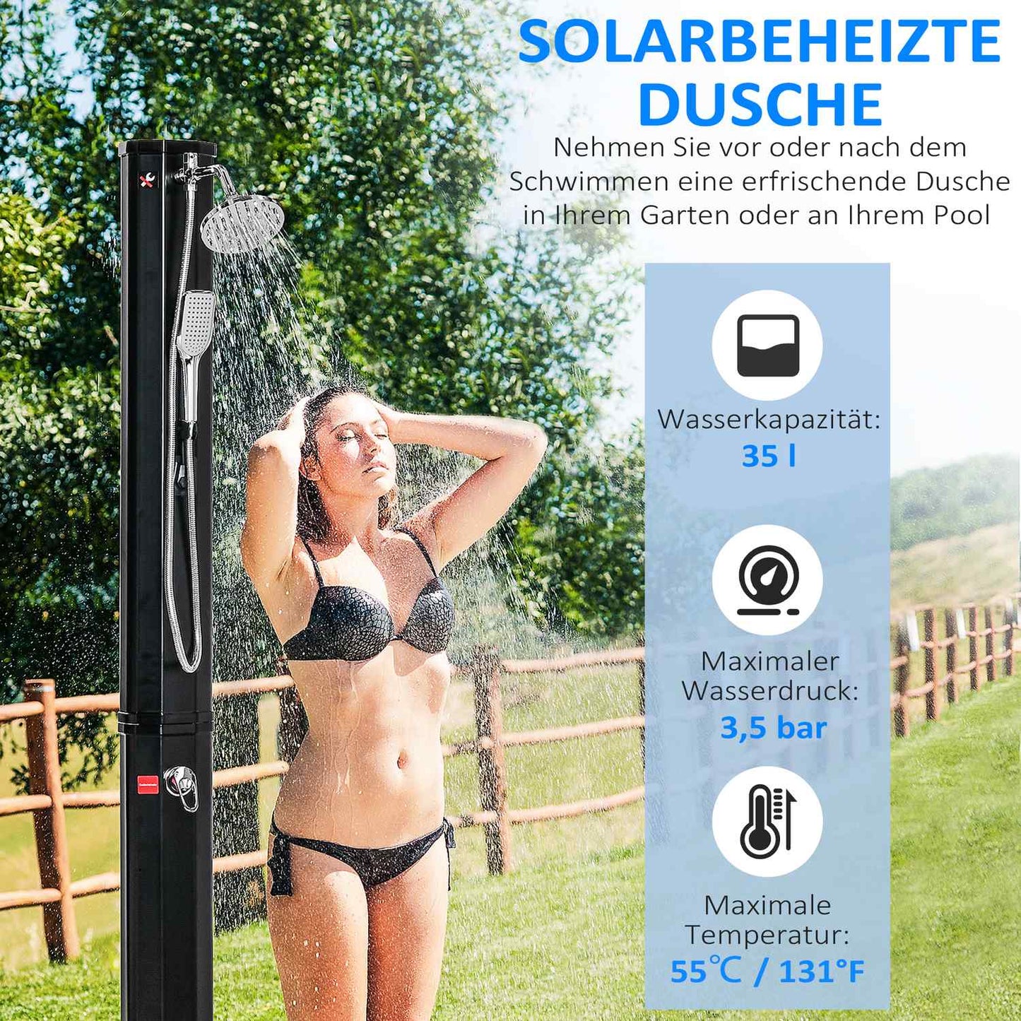 Solar Shower 35L Camping Hot Water System - Black