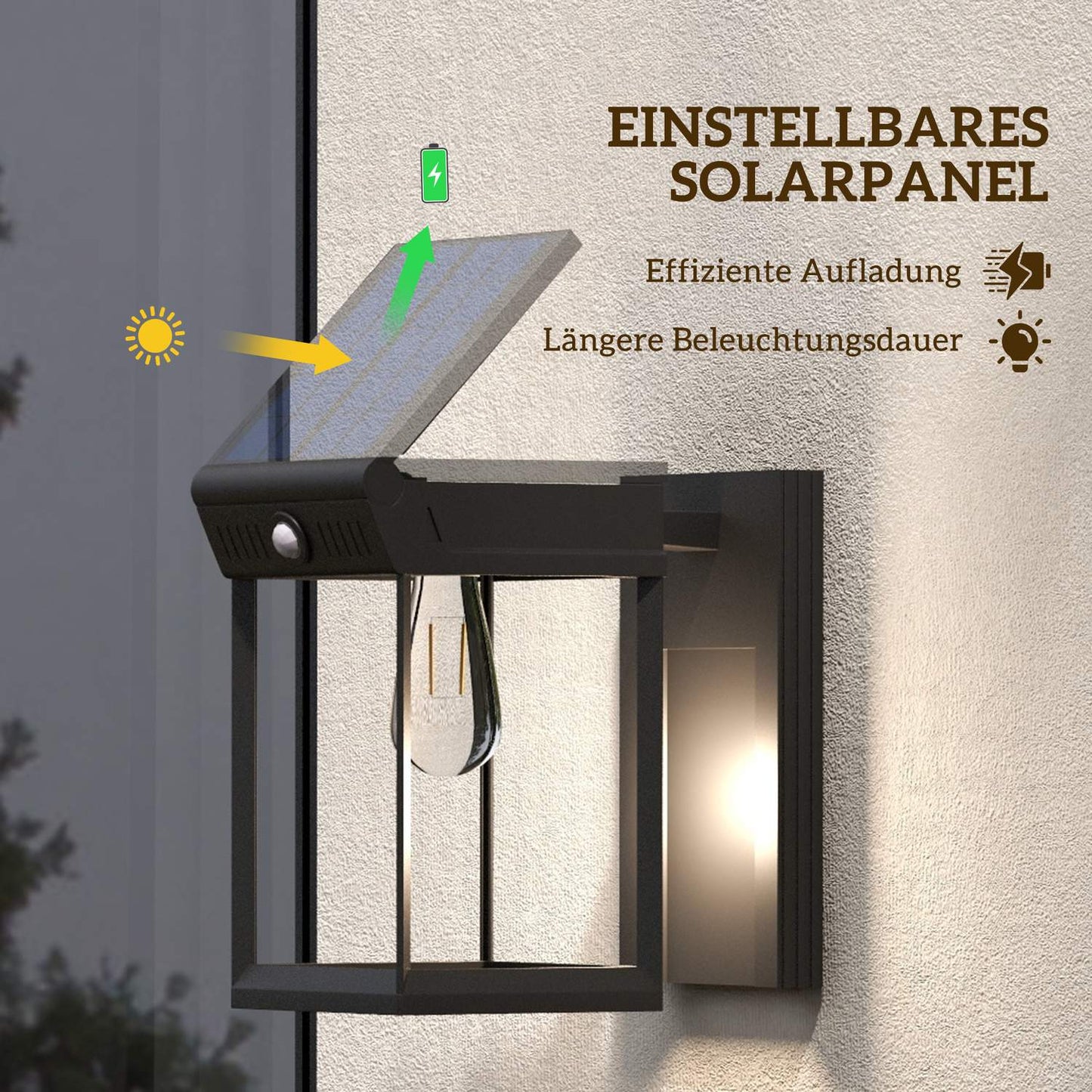 Outdoor Solar LED wall light, warm white, adjustable sensor