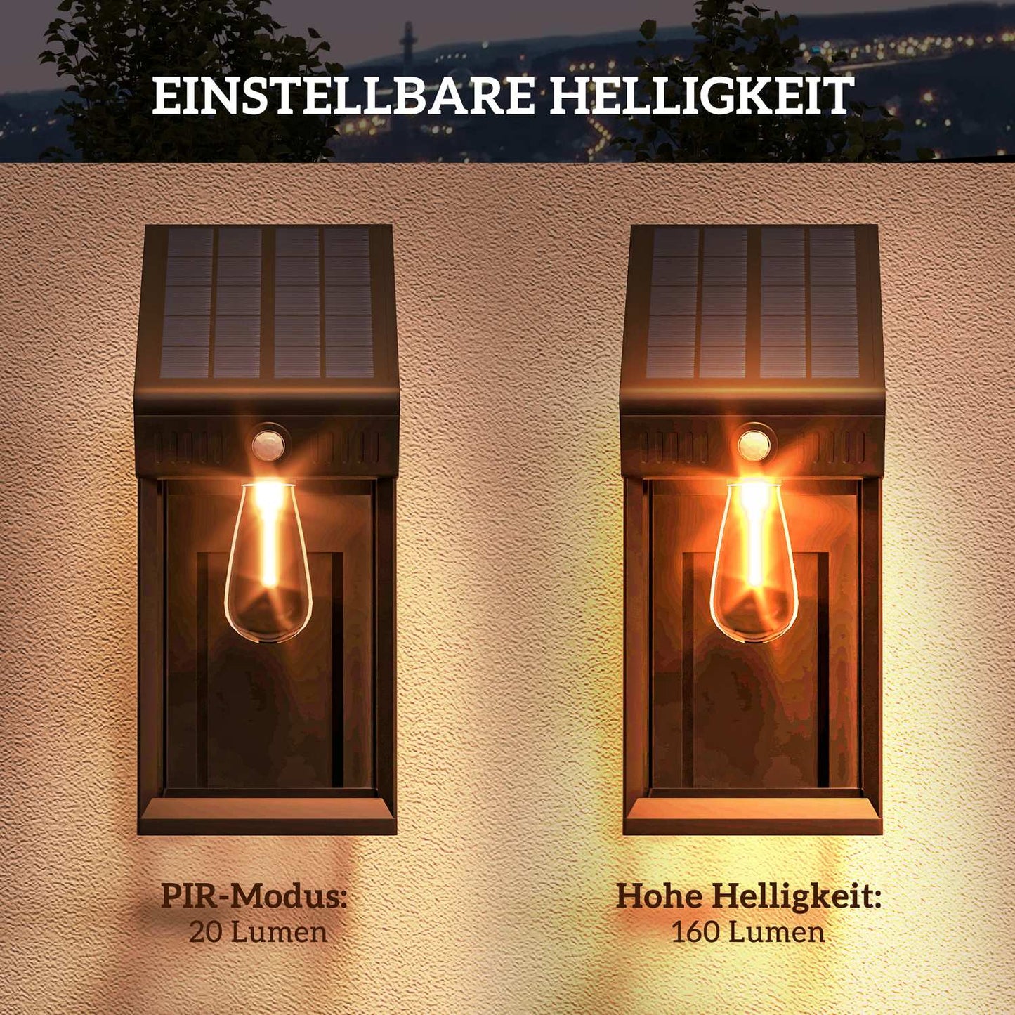 Outdoor Solar LED wall light, warm white, adjustable sensor