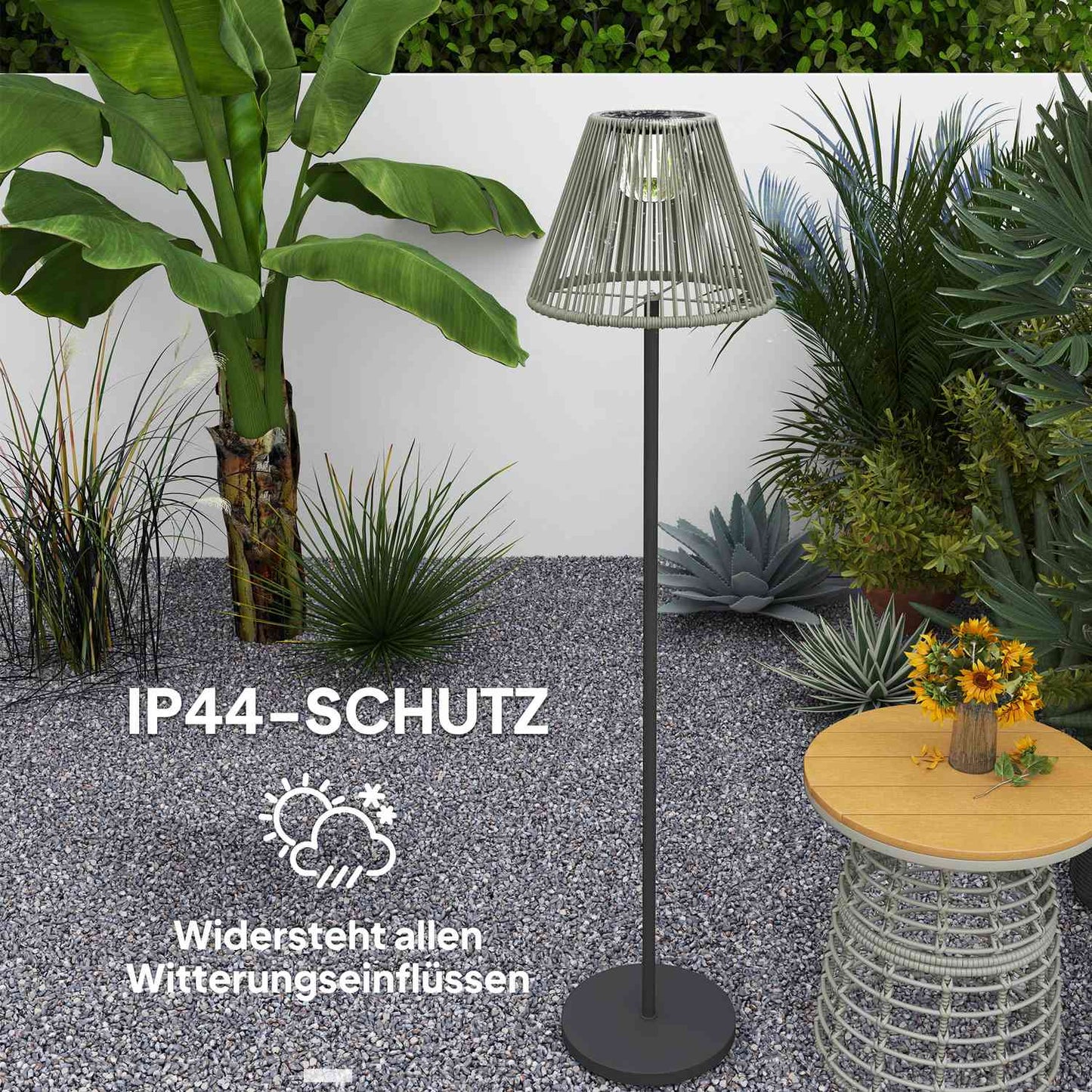 Boho Solar floor lamp, rattan, 25 LEDs, outdoor, IP44