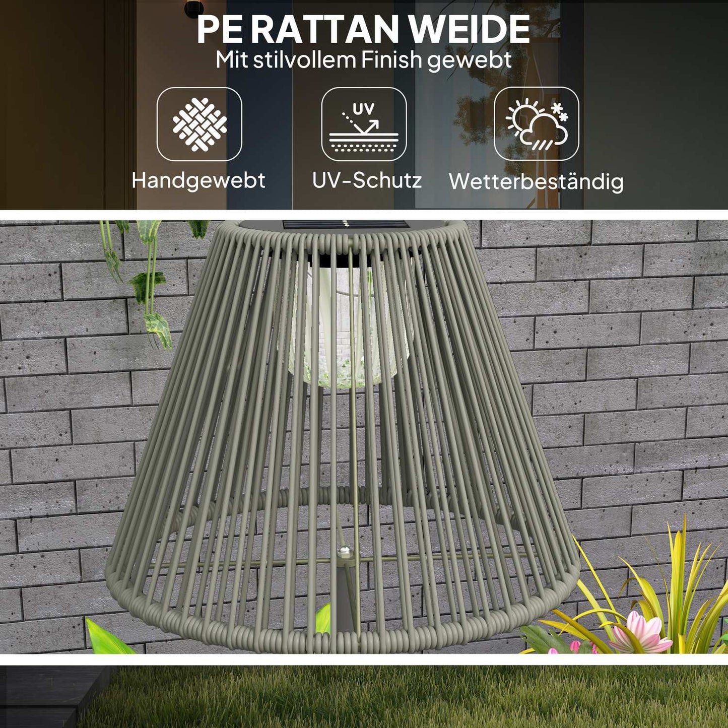 Boho Solar floor lamp, rattan, 25 LEDs, outdoor, IP44