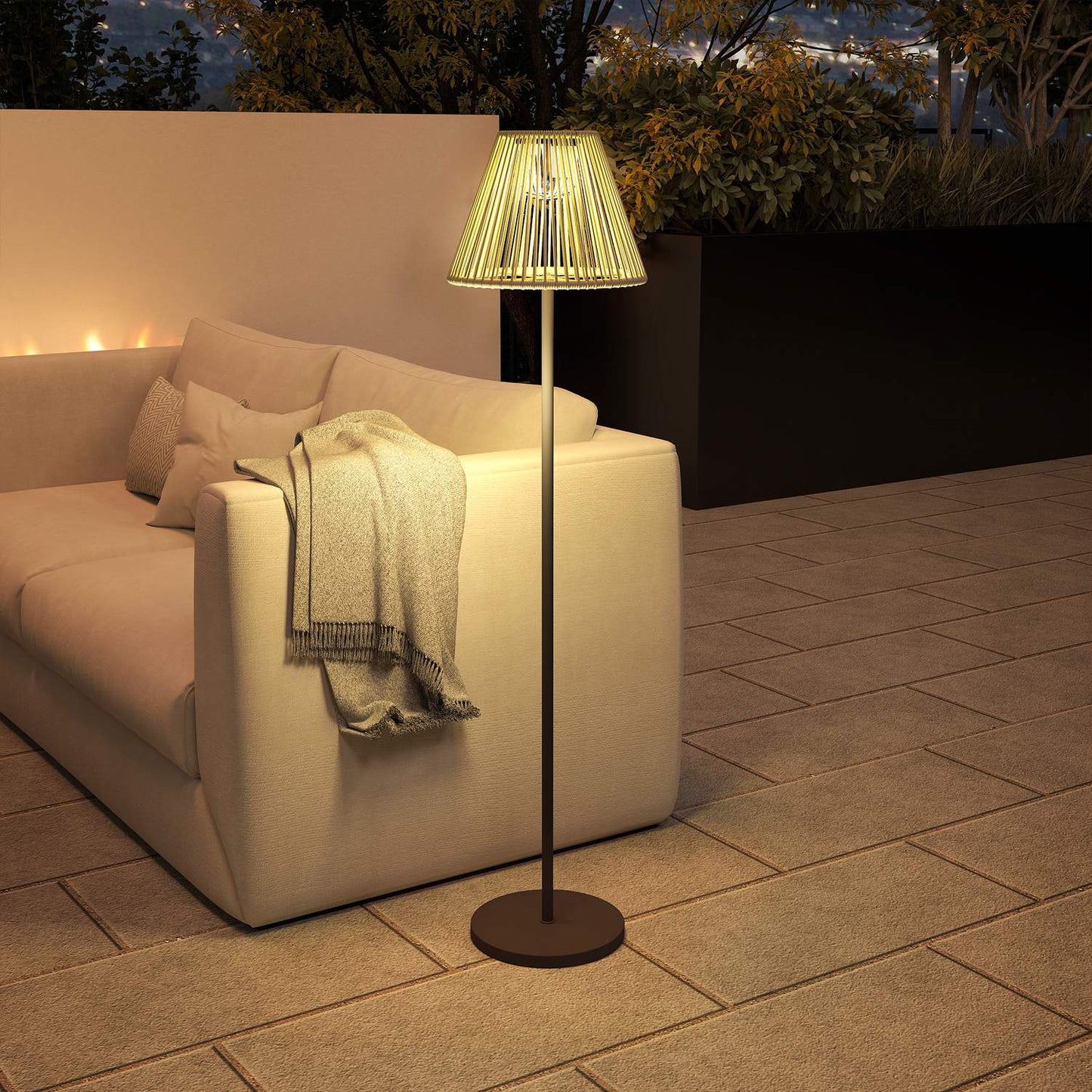 Boho Solar floor lamp, rattan, 25 LEDs, outdoor, IP44