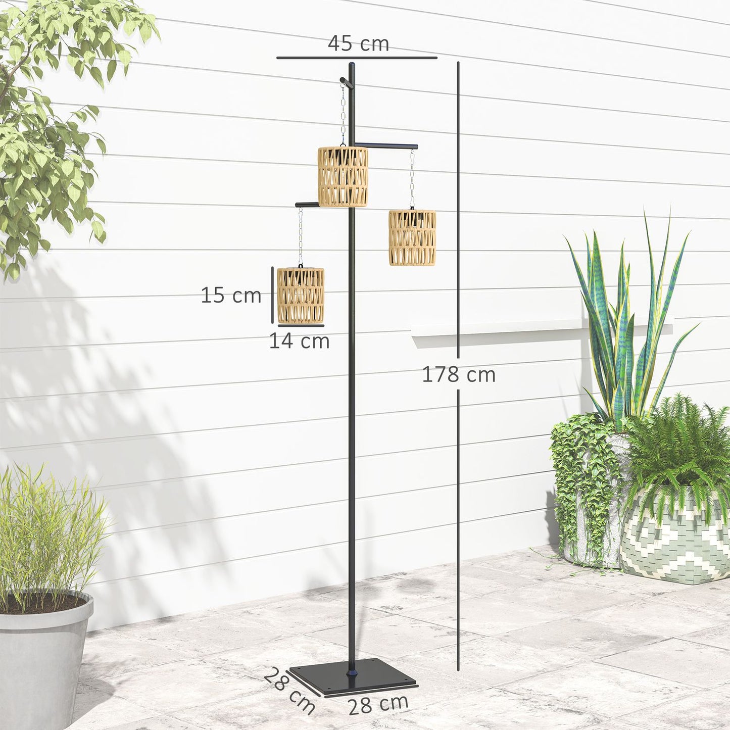 Rattan Solar Floor Lamp, Light Sensor, IP44 Waterproof