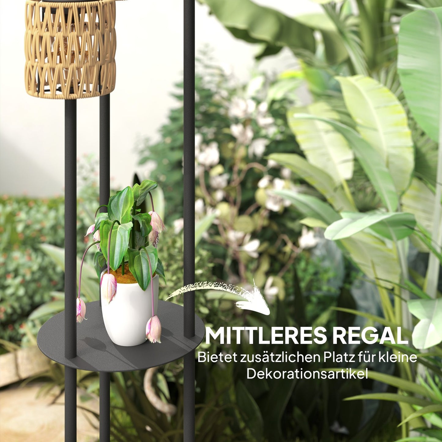 Solar floor lamp, rattan, Boho Style, outdoor, IP44 waterproof
