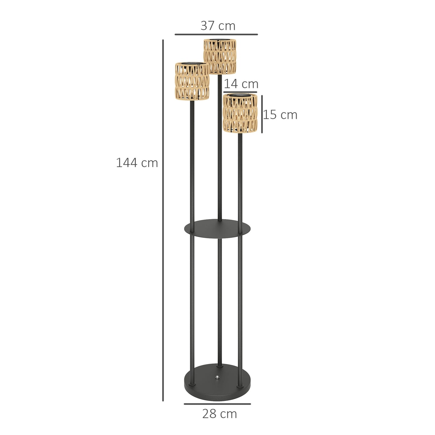 Solar floor lamp, rattan, Boho Style, outdoor, IP44 waterproof