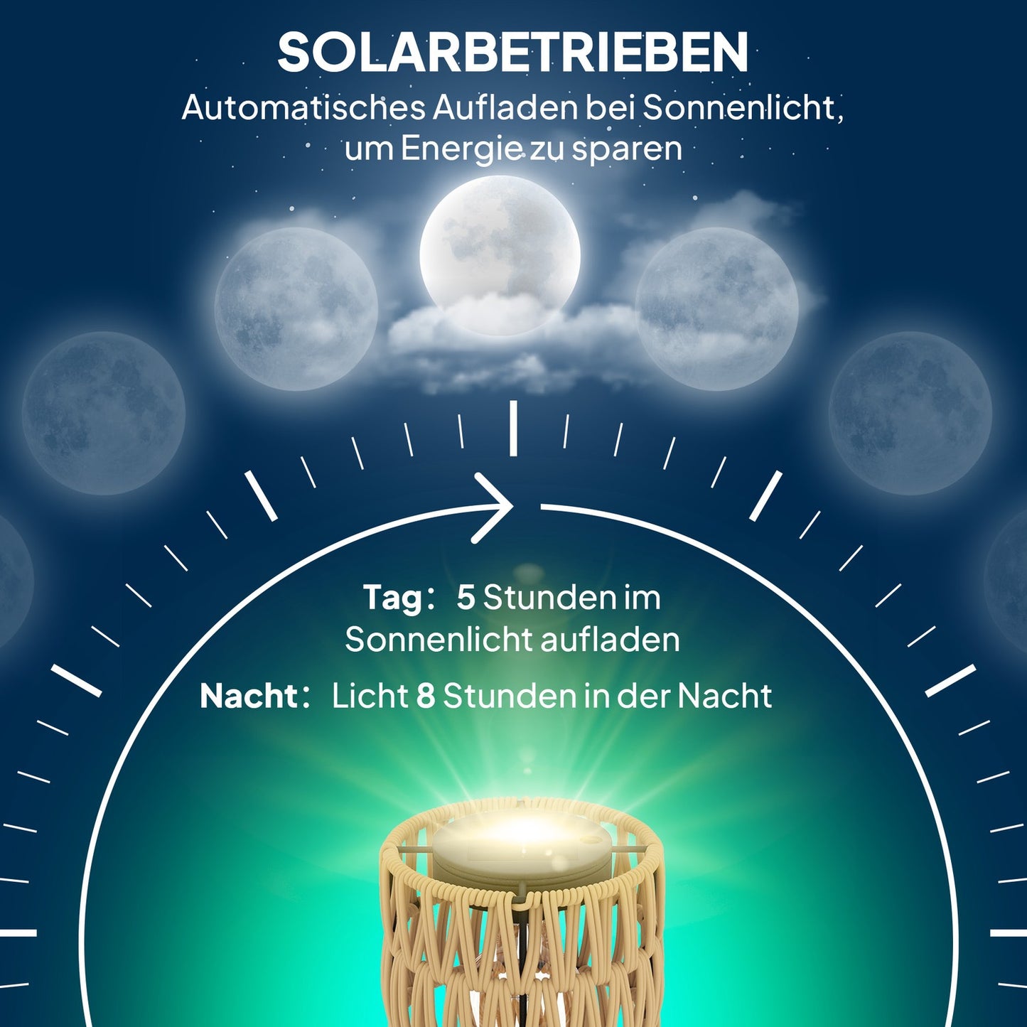 Solar floor lamp, rattan, Boho Style, outdoor, IP44 waterproof