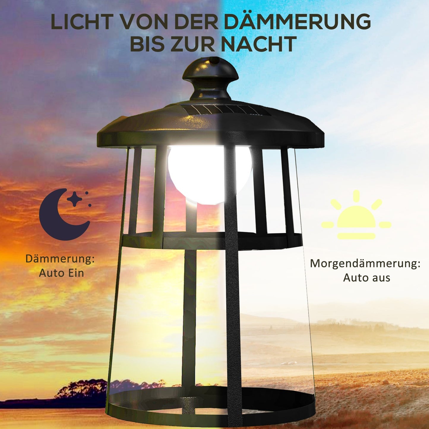 LED Solar Garden Lantern, 122 cm, Cold White Light, Black