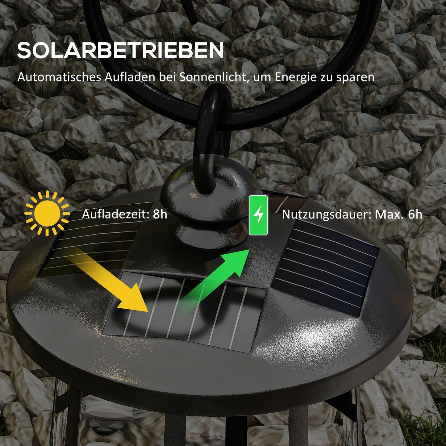 LED Solar Garden Lantern, 122 cm, Cold White Light, Black