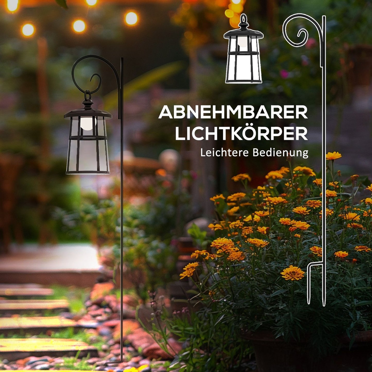 LED Solar Garden Lantern, 122 cm, Cold White Light, Black