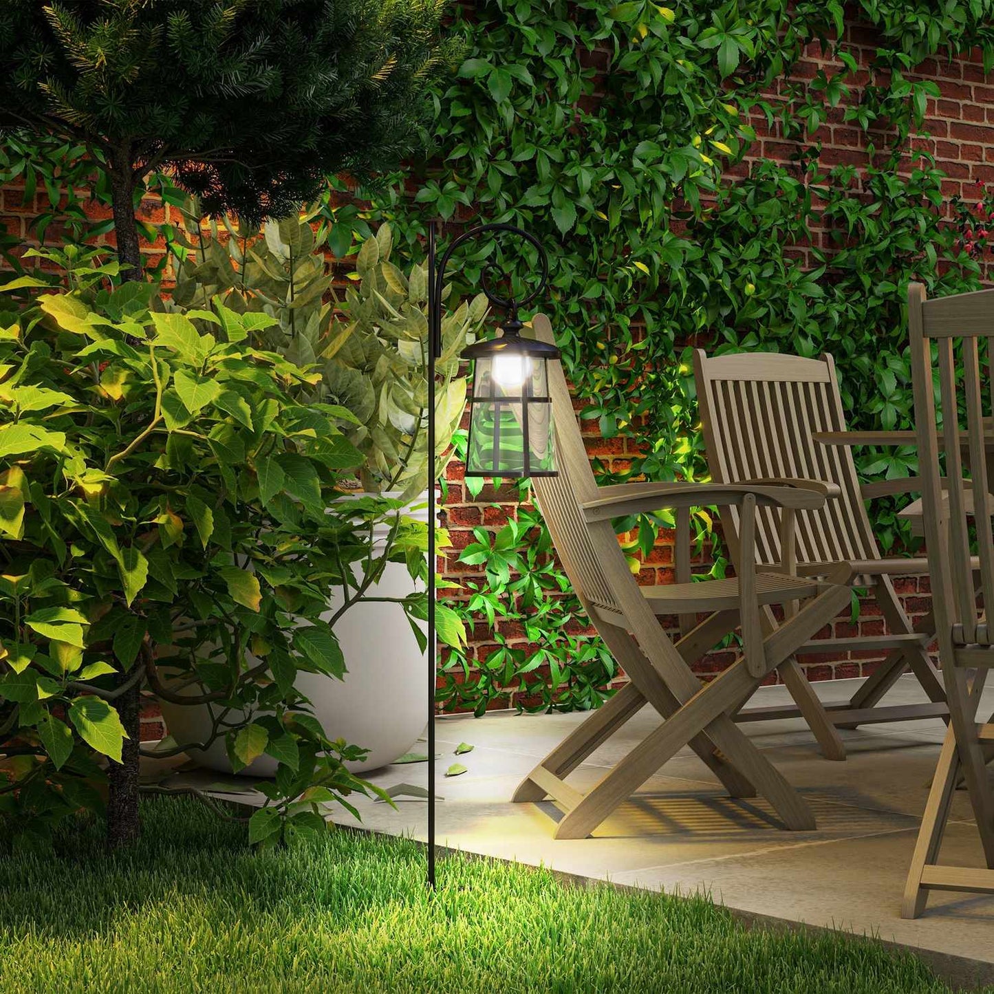 LED Solar Garden Lantern, 122 cm, Cold White Light, Black