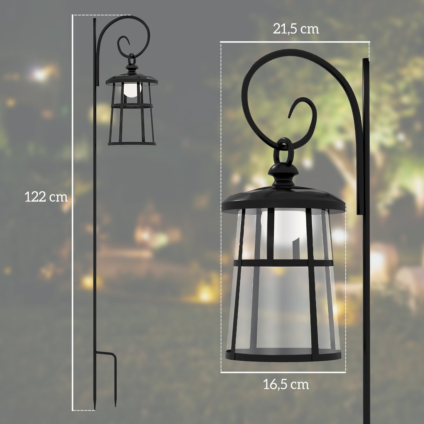 LED Solar Garden Lantern, 122 cm, Cold White Light, Black