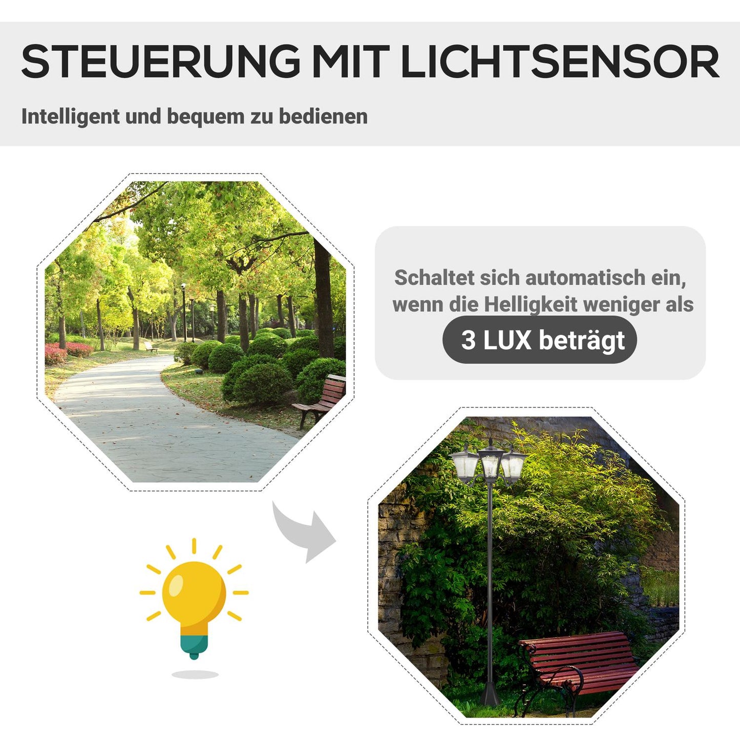 Solar Garden Path Light, 3 Flames, Stainless Steel, LED