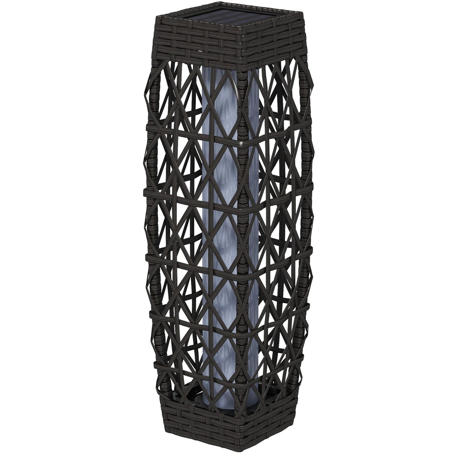 Solar LED garden lamp with rattan & light sensor, grey