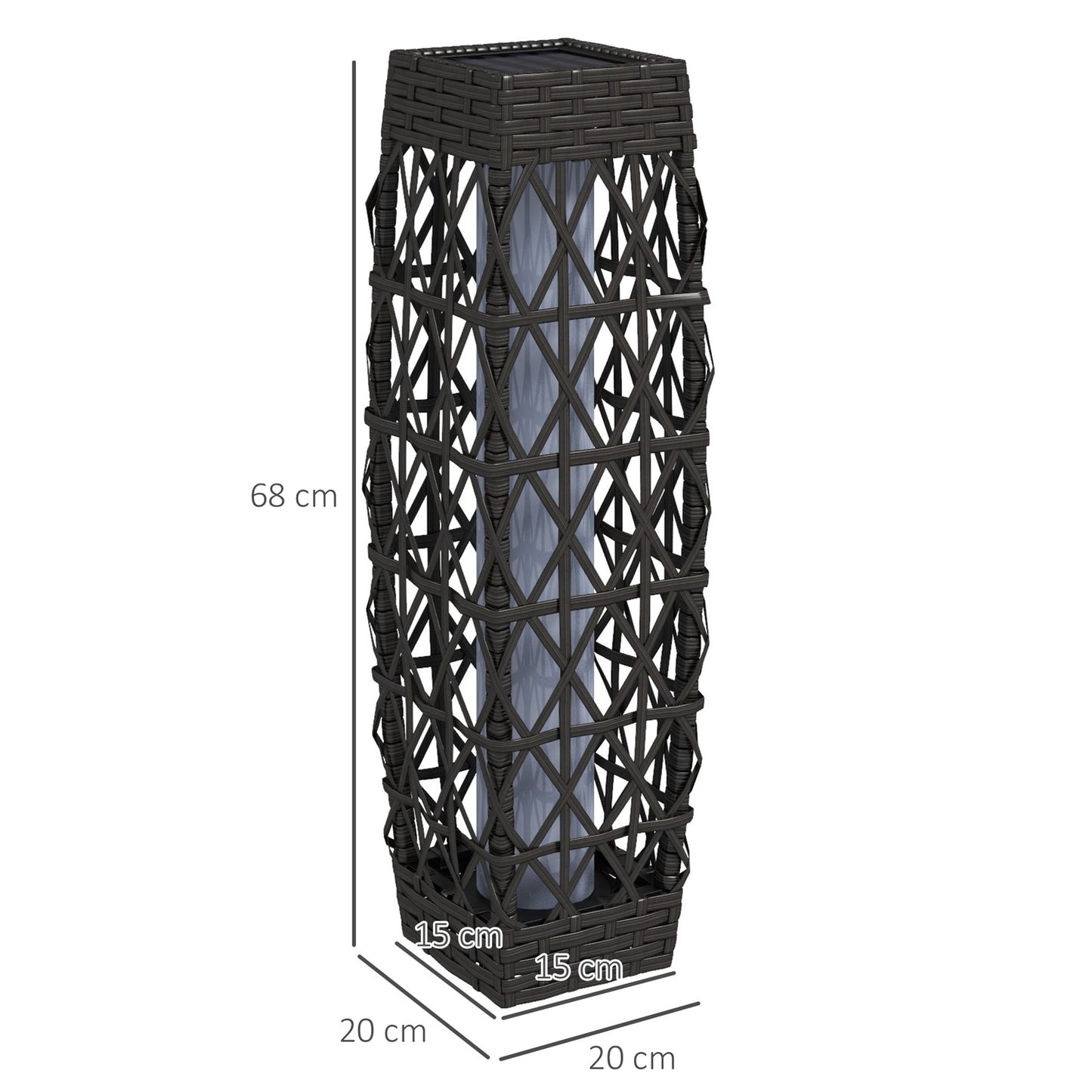 Solar LED garden lamp with rattan & light sensor, grey