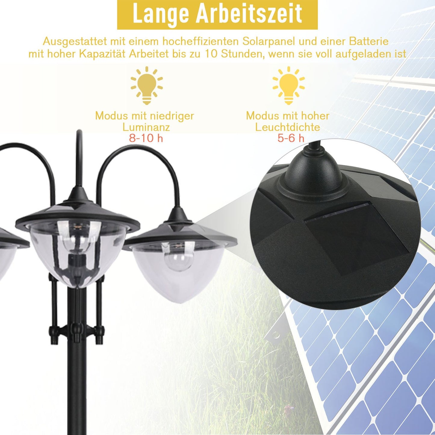 Solar Garden Light, 3-head lamp with flower pot base
