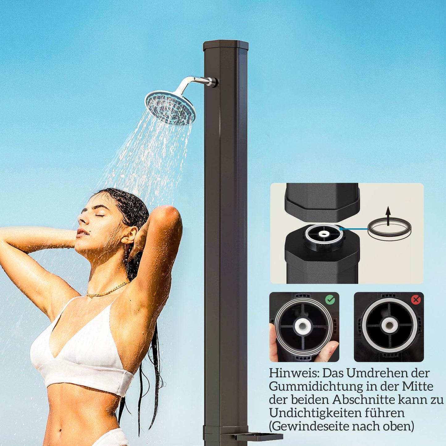 Solar Garden Shower, 35L, Heated, faucet & hand shower