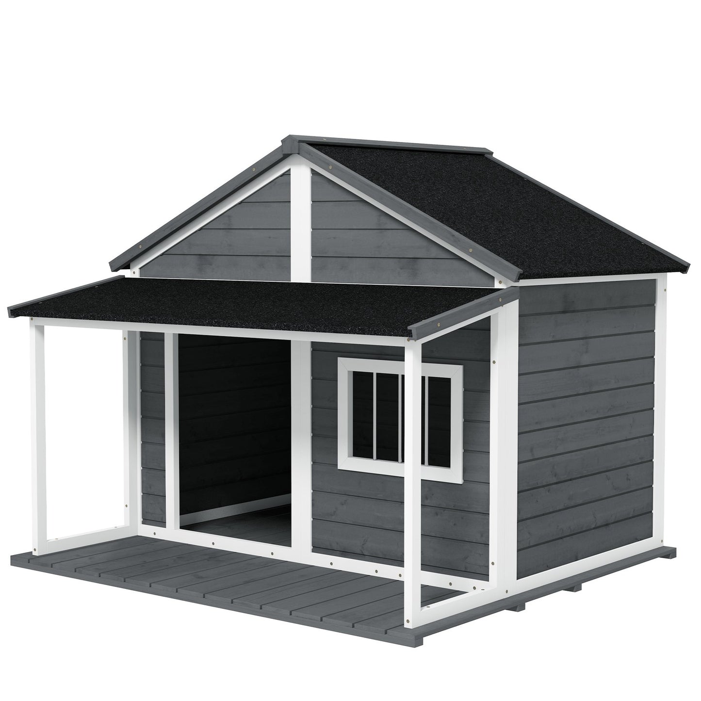 Outdoor Weatherproof Dog House with Patio, Small, Gray