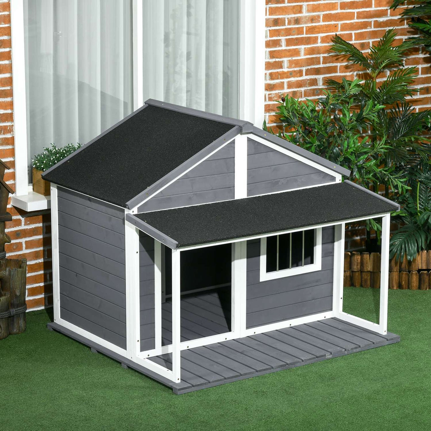 Outdoor Weatherproof Dog House with Patio, Small, Gray