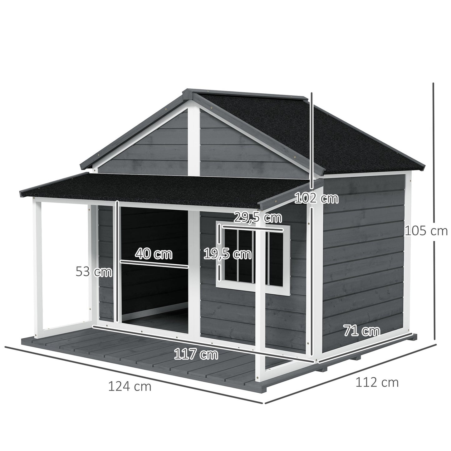 Outdoor Weatherproof Dog House with Patio, Small, Gray