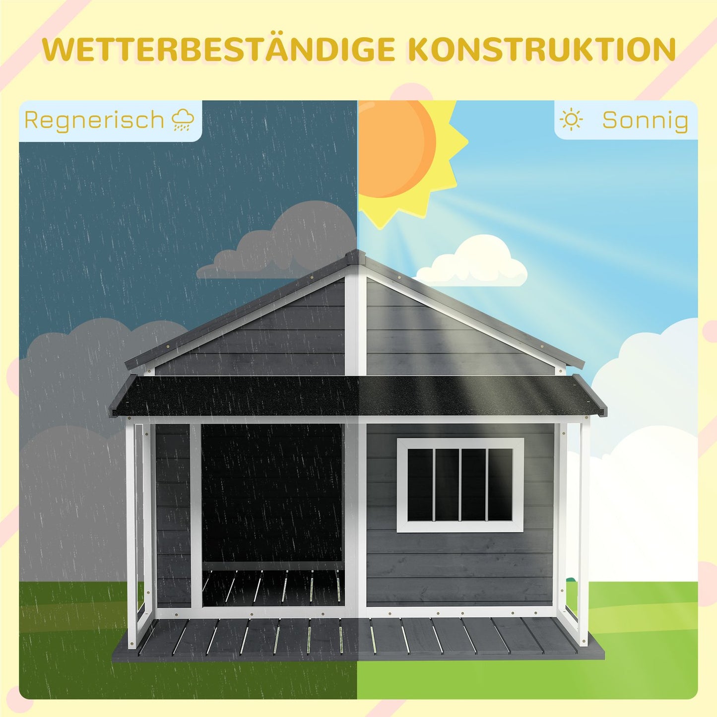 Outdoor Weatherproof Dog House with Patio, Small, Gray