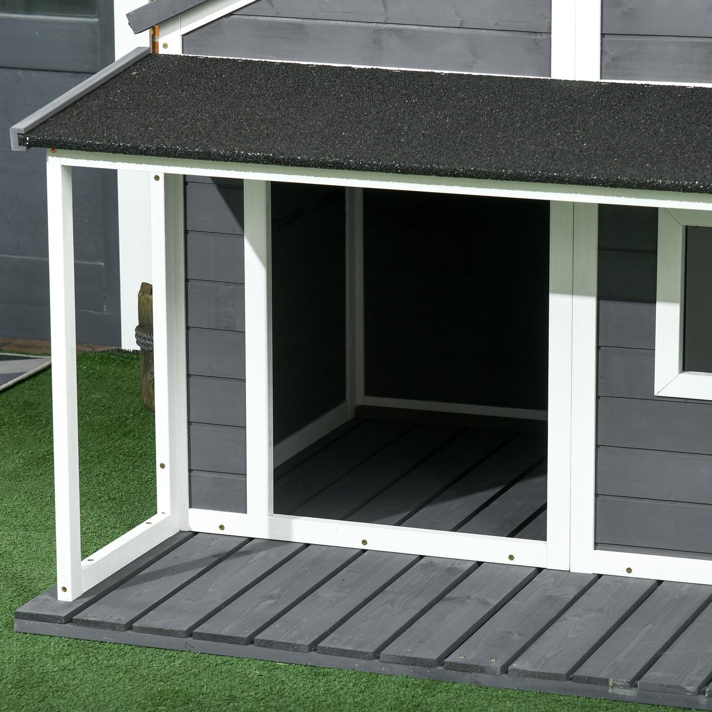 Outdoor Weatherproof Dog House with Patio, Small, Gray