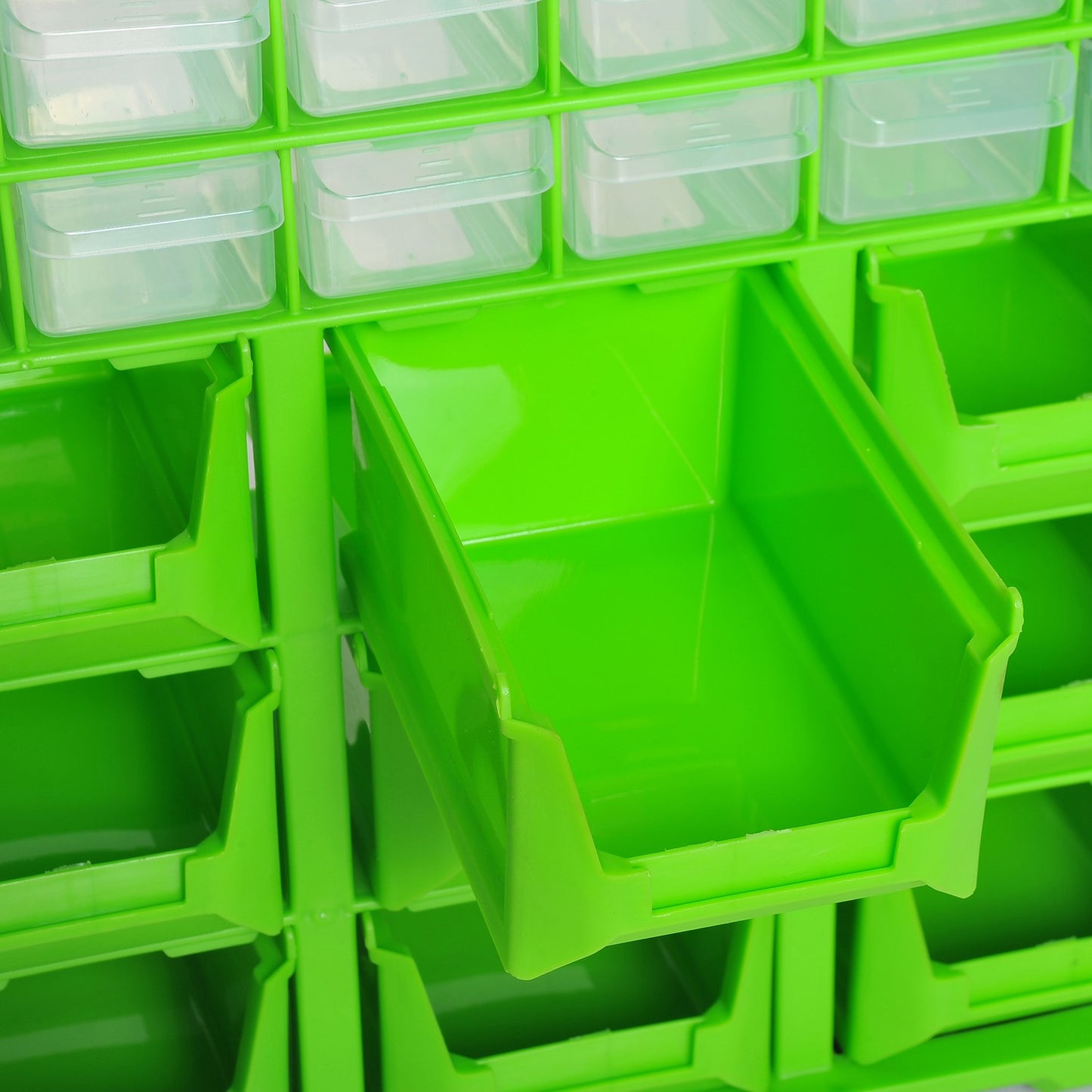 Storage box for small parts, 39 compartments, green