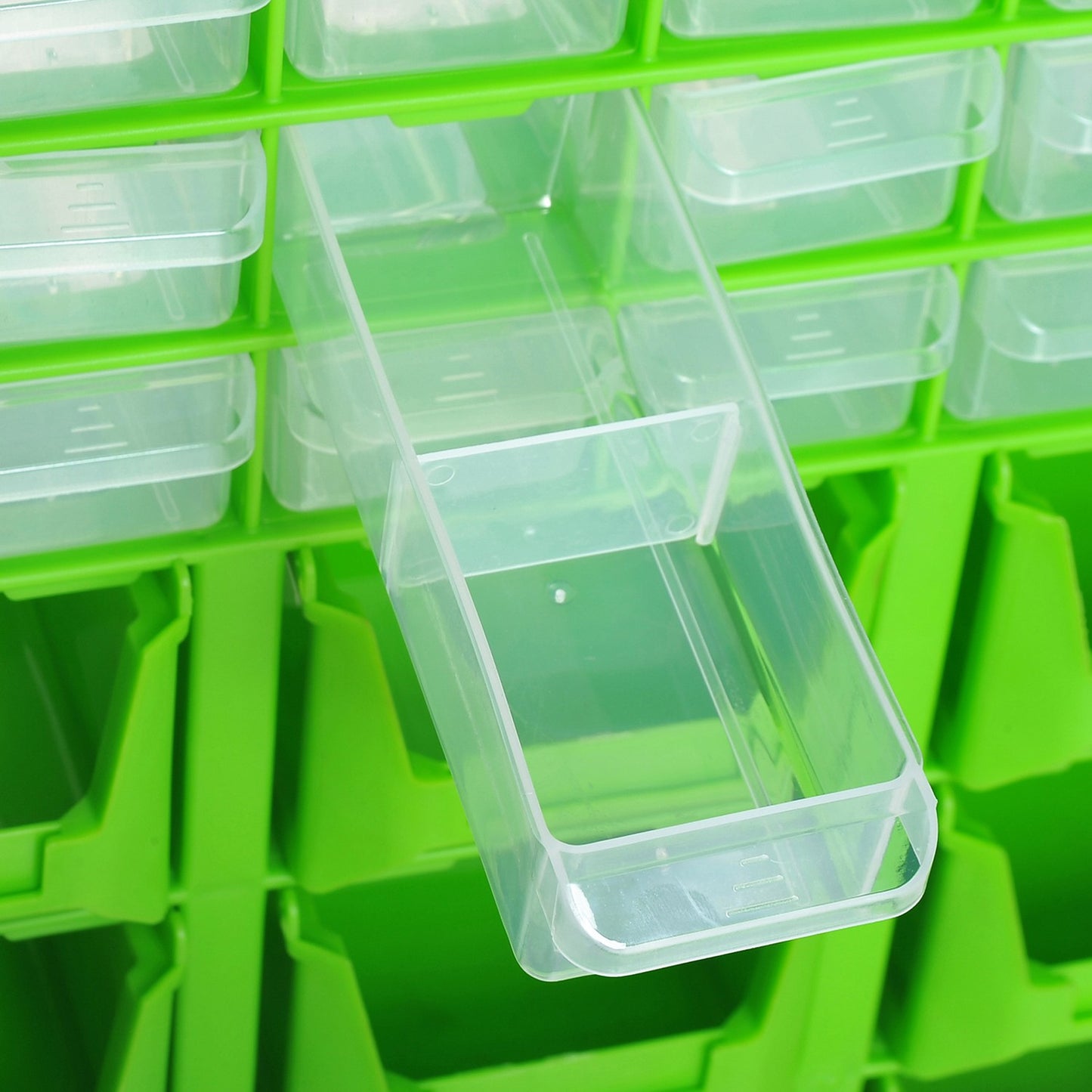 Storage box for small parts, 39 compartments, green
