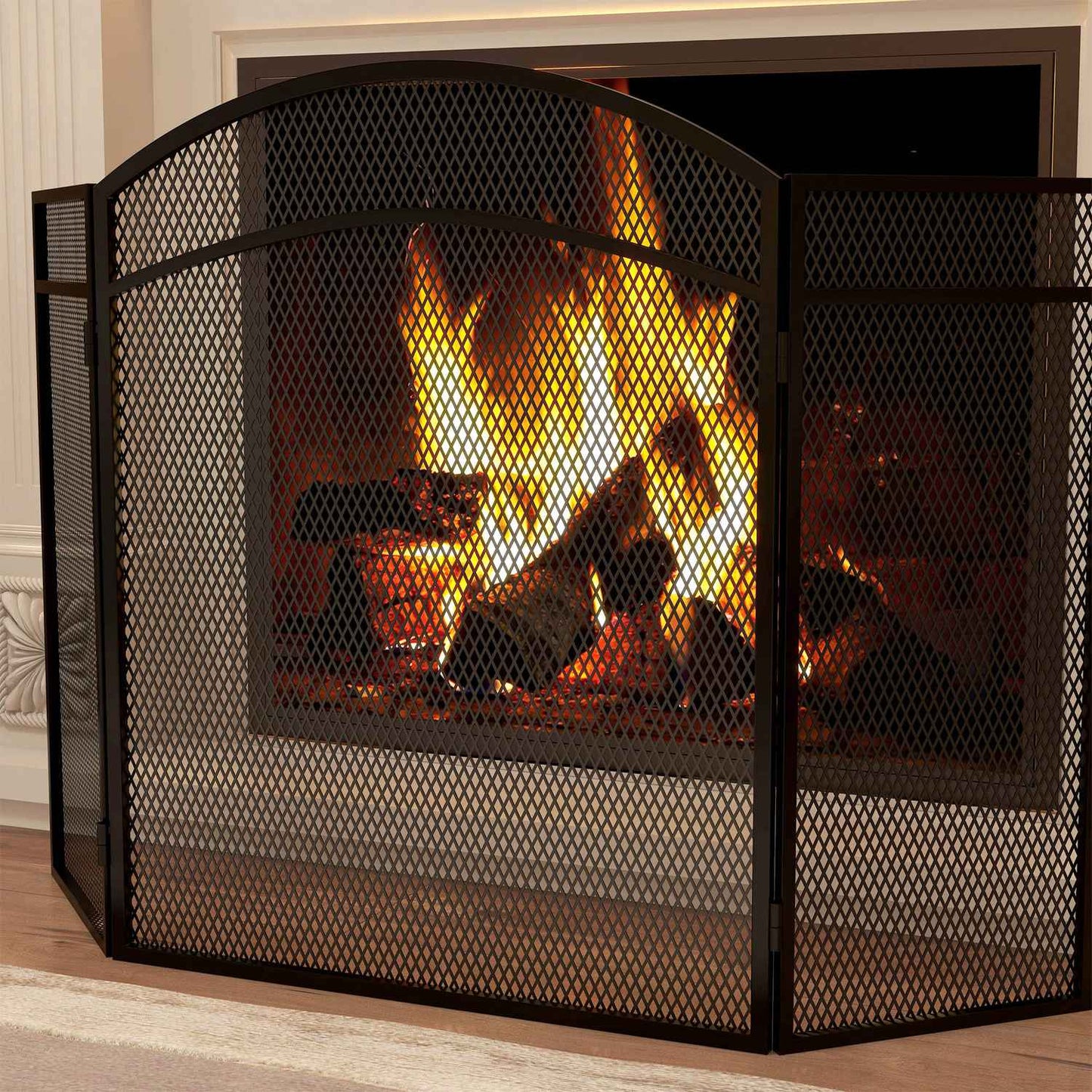 Fireplace Spark Guard, Foldable Metal Screen, 96 x 60 cm